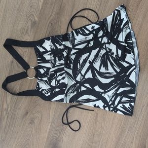 Black and white abstract stretchy tank top with tie back straps